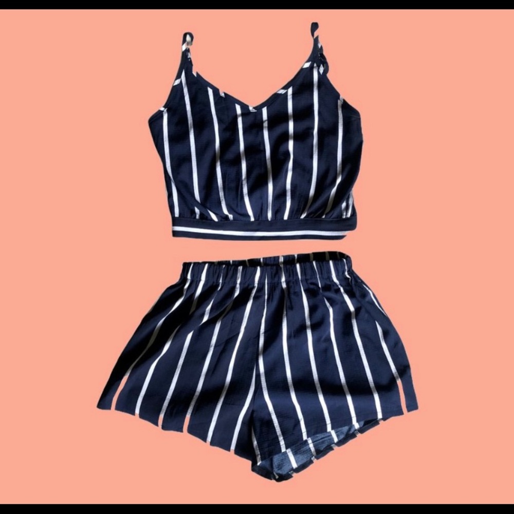 SHEIN blue w/ white stripes matching shorts set